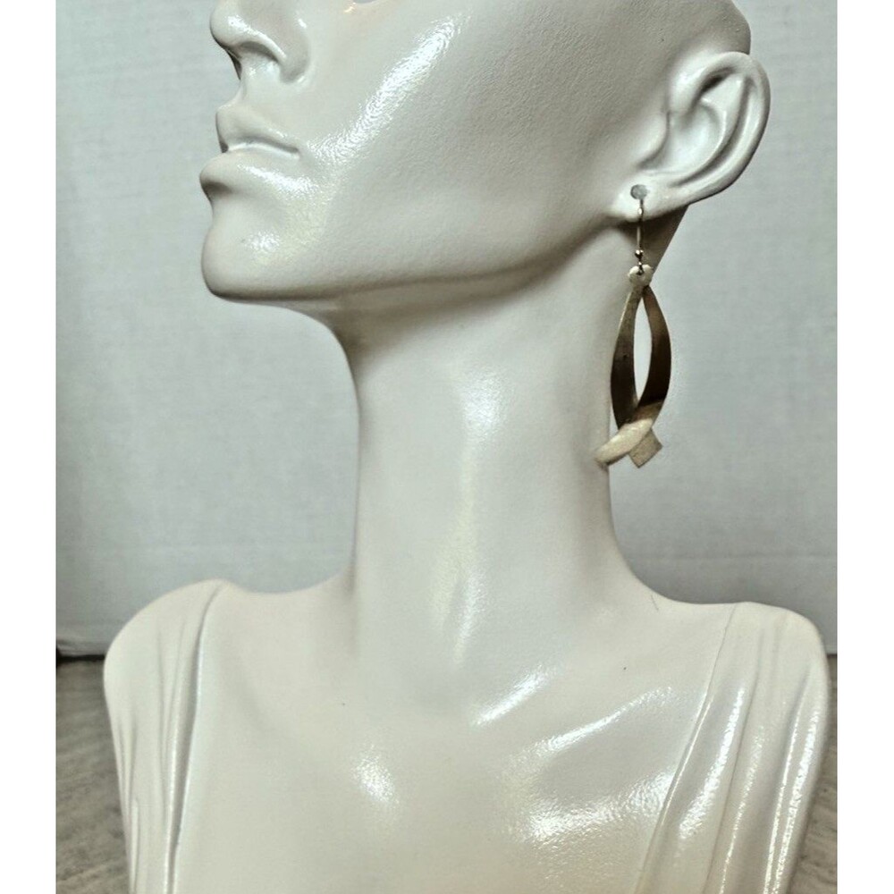 925 Sterling Silver Modern Twisted Ribbon Dangle Earrings Polished Vintage